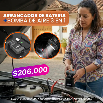 Arrancador de batería + Bomba de aire 3 en 1  🚗 💡