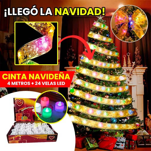 🎗️Cinta navideña más velas LED🎅CINTA NAVIDEÑA 4 METROS + 24 VELAS LED