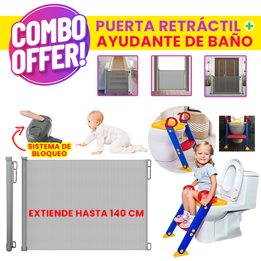 COMBO PUERTA SEGURIDAD + AYUDANTE BAÑO 🤩😱 ¡Ideal para cuidar y enseñar a tus pequeños!