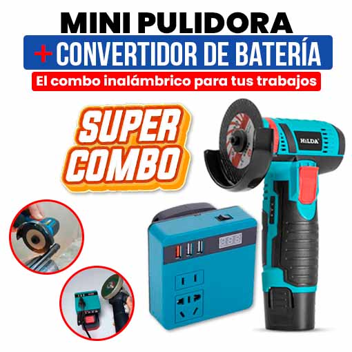 MINI PULIDORA INALÁMBRICA + CONVERTIDOR DE BATERÍA 👷🤩 ¡TRABAJA SIN LÍMITES!