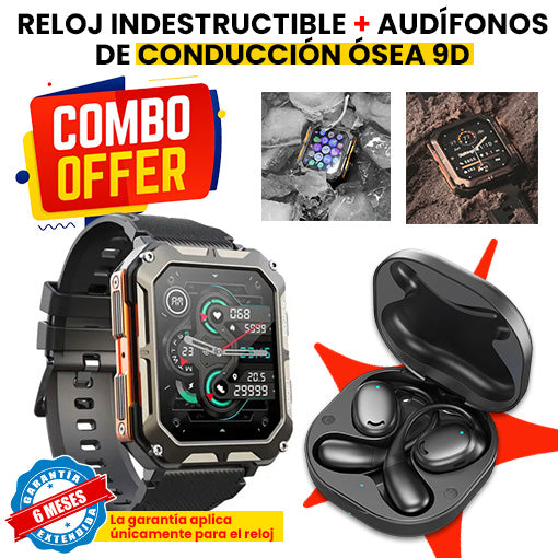 COMBO RELOJ INDESTRUCTIBLE + AUDÍFONOS DE CONDUCCIÓN ÓSEA 9D 🤩😱