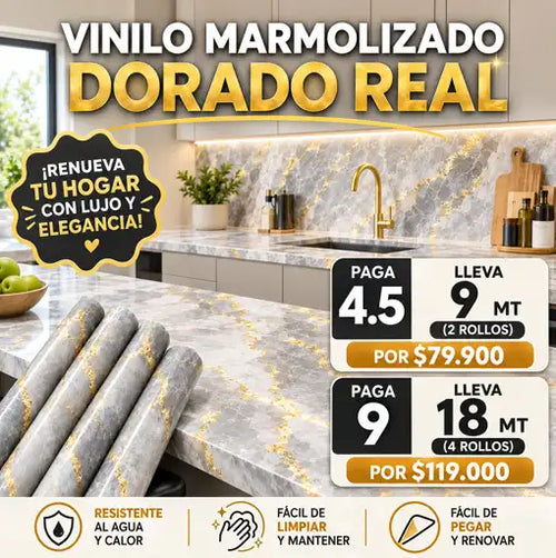 Vinilo Marmolizado Dorado Real 🌟🌟🌟